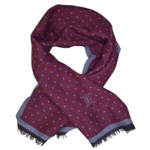 Yves Saint Laurent Vintage Wool Scarf Maroon Gray Polka Dot Designer YSL